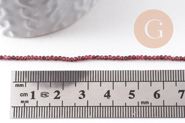 Perle ronde grenat naturel facetté 2mm, x1 fil de 38cm (G9980)