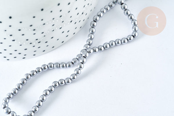 Perle ronde hématite de synthèse gris clair 4mm,DIY, x1 le fil de 39cm (G7402)