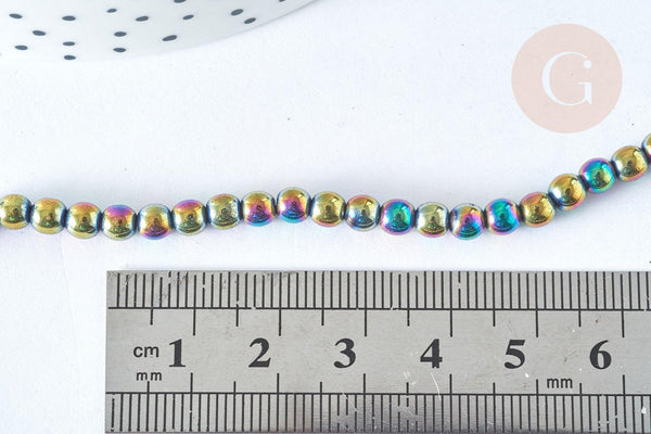 Perle ronde hématite de synthèse multicolore 4mm, création bijoux DIY, le fil de 39cm, X1 (G7403)