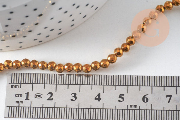 Perle ronde hématite dorée 4mm, une fourniture pierre, le fil de 39cm, x1 (G3684)