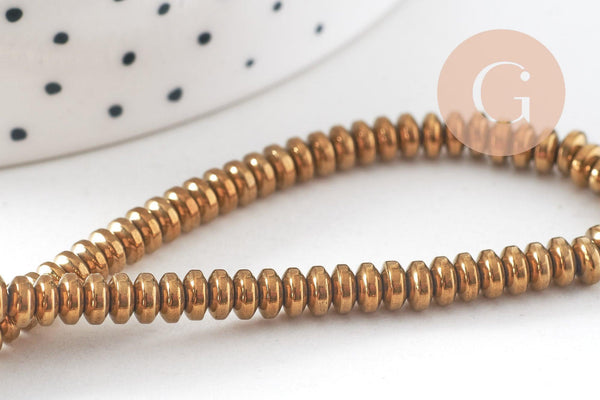 Perle ronde hématite dorée, une fourniture en pierre, fil de 194 perles,4x2mm x1 (G3860)