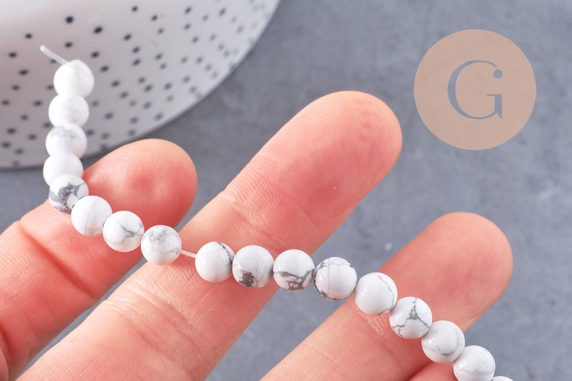 Perle ronde howlite blanche naturelle 6mm, x1 fil de 19cm (G1297)