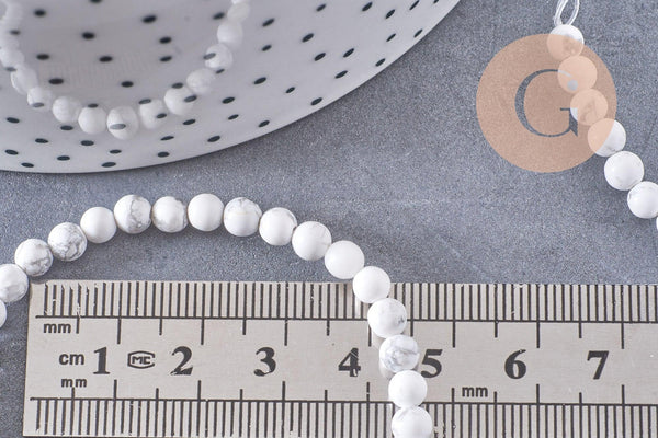 Perle ronde howlite blanche, pierre naturelle, howlite naturelle, perle pierre, 4mm, x1 fil de 38 cm (G3841)