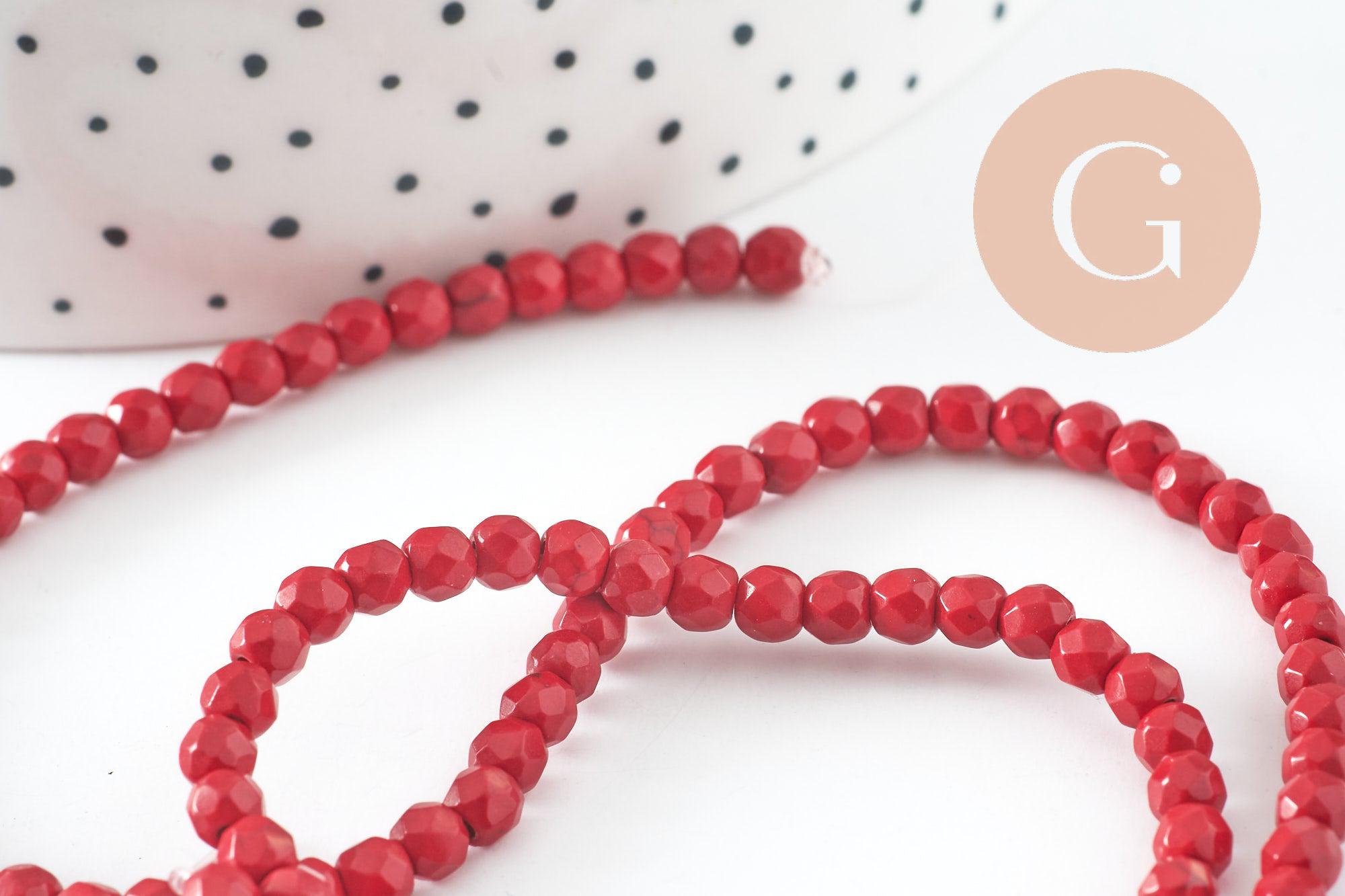 Perle ronde howlite facettée, perle howlite,pierre naturelle,howlite naturelle,perle pierre,4mm,fil de 90 perles, X1 (G4668)