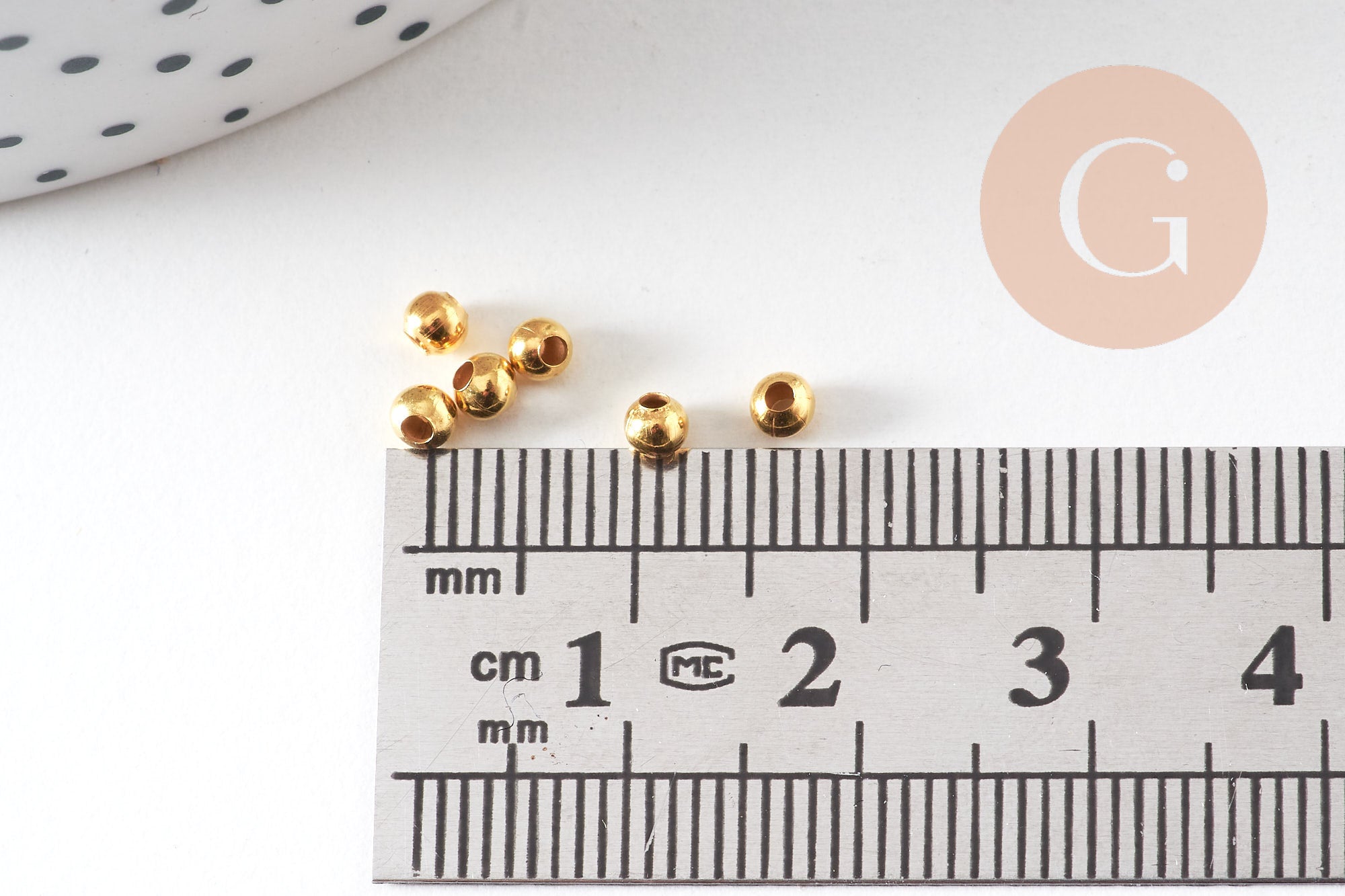 Perle ronde intercalaire fer dor, 3mm, x 10Gr (G0294)