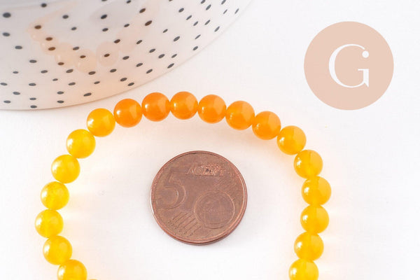 Perle ronde jade naturel jaune orangé 6mm, x1 fil de 38cm (G0872)