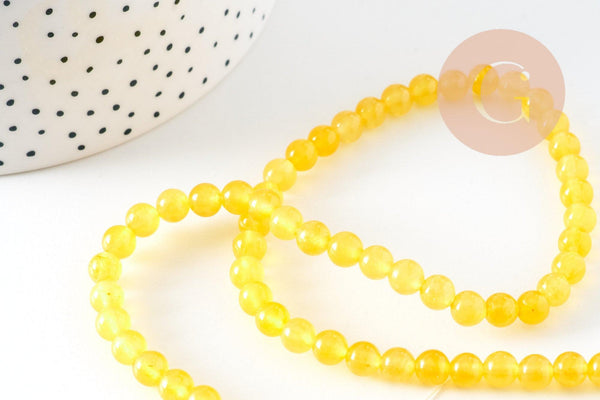 Perle ronde jade naturel jaune orangé 6mm, x1 fil de 38cm (G0872)