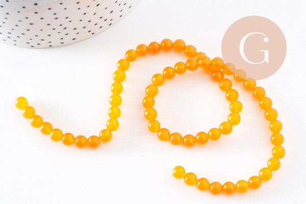 Perle ronde jade naturel jaune orangé 6mm, x1 fil de 38cm (G0872)