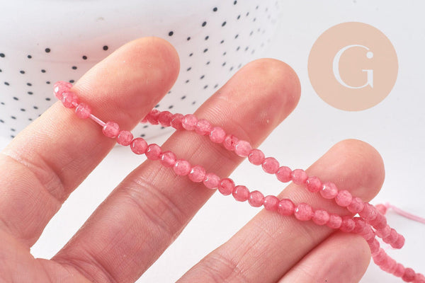 Perle ronde jade naturel rose facette 4mm, x1 fil de 38 cm (G2335)