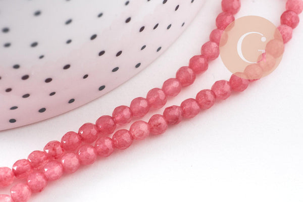 Perle ronde jade naturel rose facette 4mm, x1 fil de 38 cm (G2335)