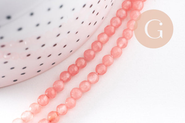 Perle ronde jade naturel rose facette 4mm, x1 fil de 38 cm (G2335)