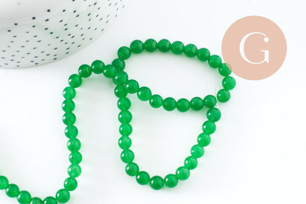 Perle ronde jade naturel vert teinté 6mm, perles ronde creation bijou pierre naturelle, fil de 38cm, x1 (G4410)