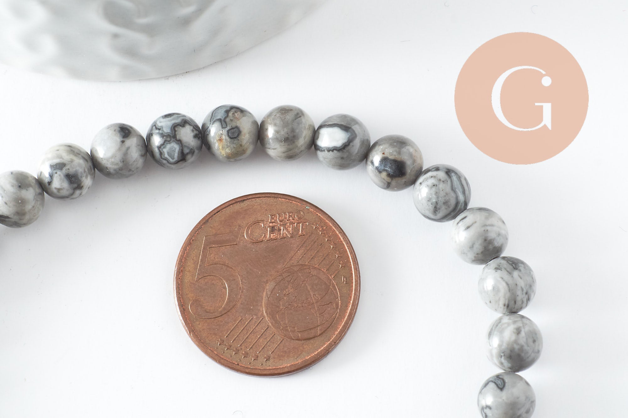 Perle ronde jaspe picasso naturel gris 6mm, x1 fil de 65 perles (G0540)