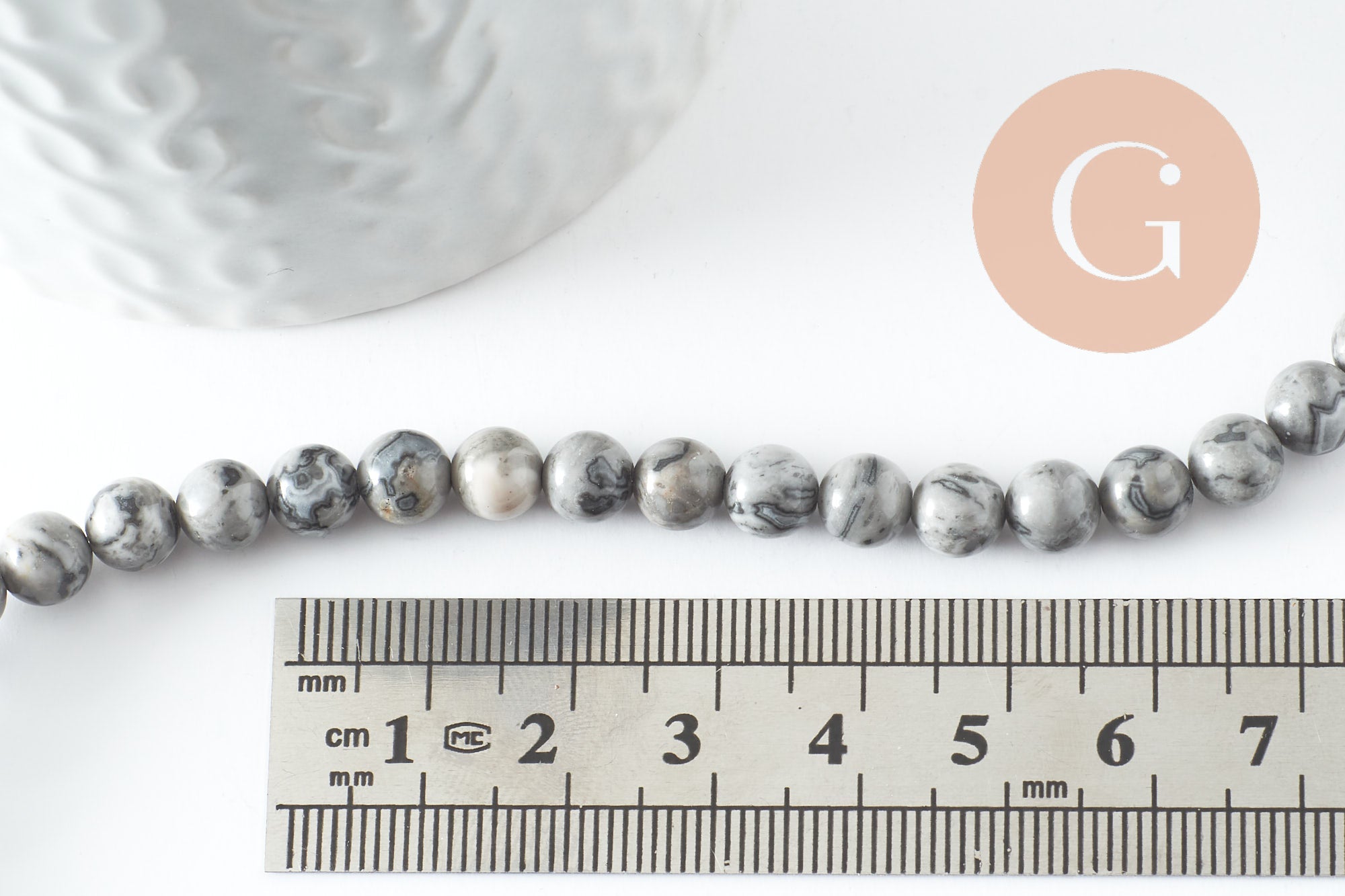Perle ronde jaspe picasso naturel gris 6mm, x1 fil de 65 perles (G0540)