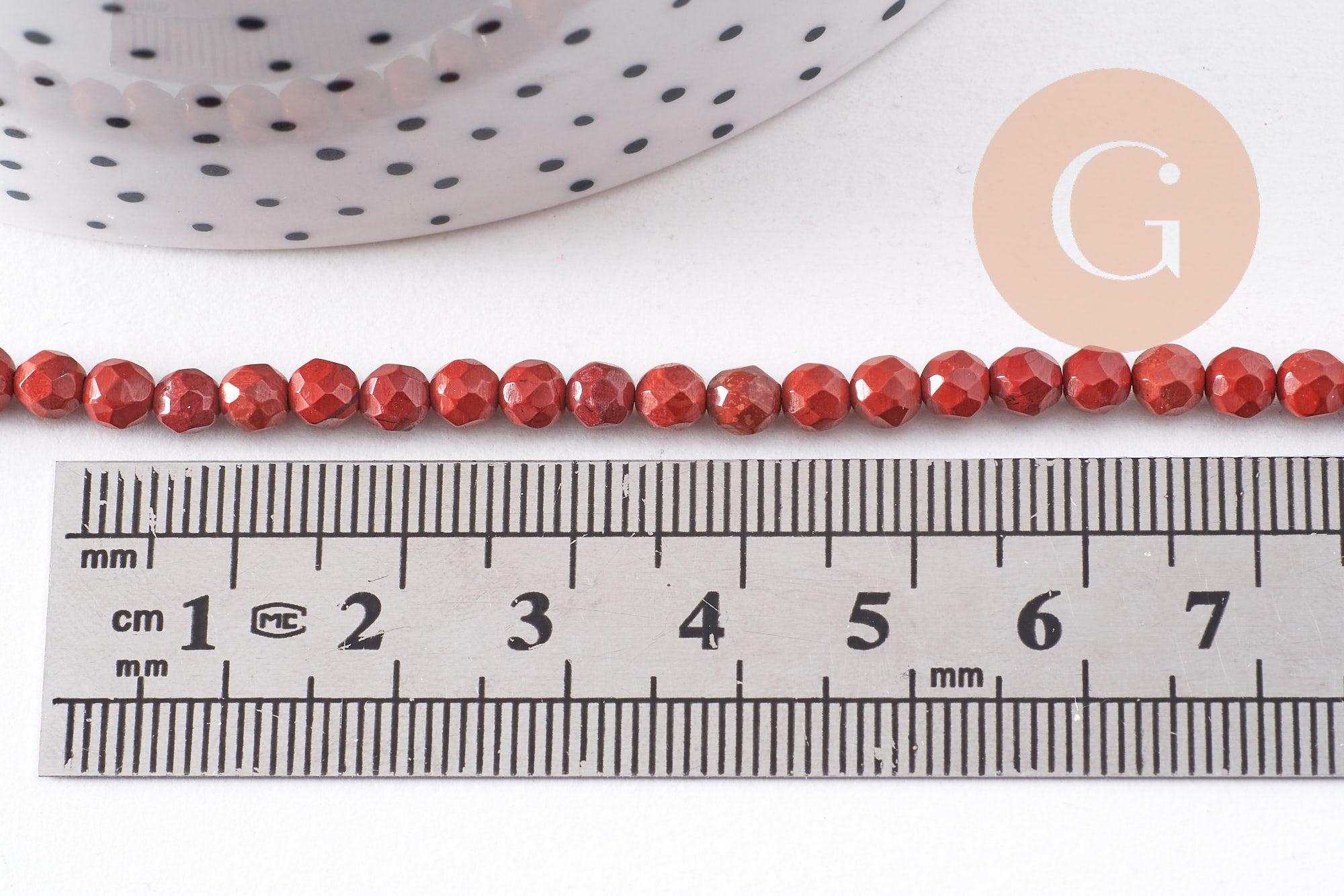 Perle ronde jaspe rouge naturel facetté 4mm, x1 fil de 37cm (G1173)