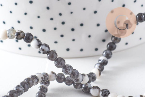 Perle ronde jaspe zébré naturel 4mm, jaspe gris, pierre naturelle, fil de 85 perles, x1 (G3621)