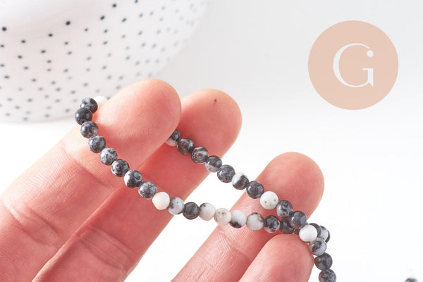 Perle ronde jaspe zébré naturel 4mm, jaspe gris, pierre naturelle, fil de 85 perles, x1 (G3621)