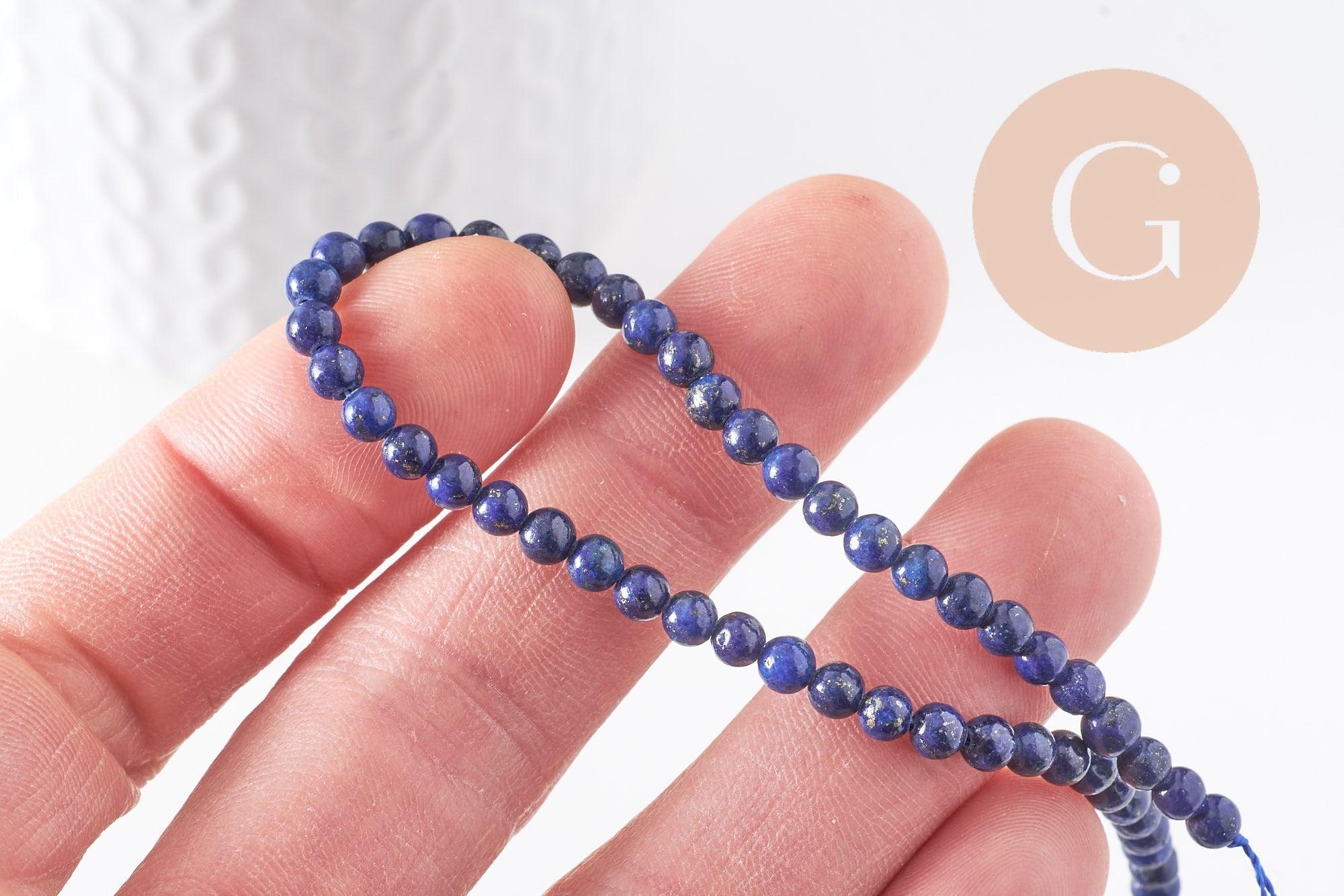 Perle ronde lapis lazuli naturel 4mm, x1 fil de 19,3 cm (G0020)