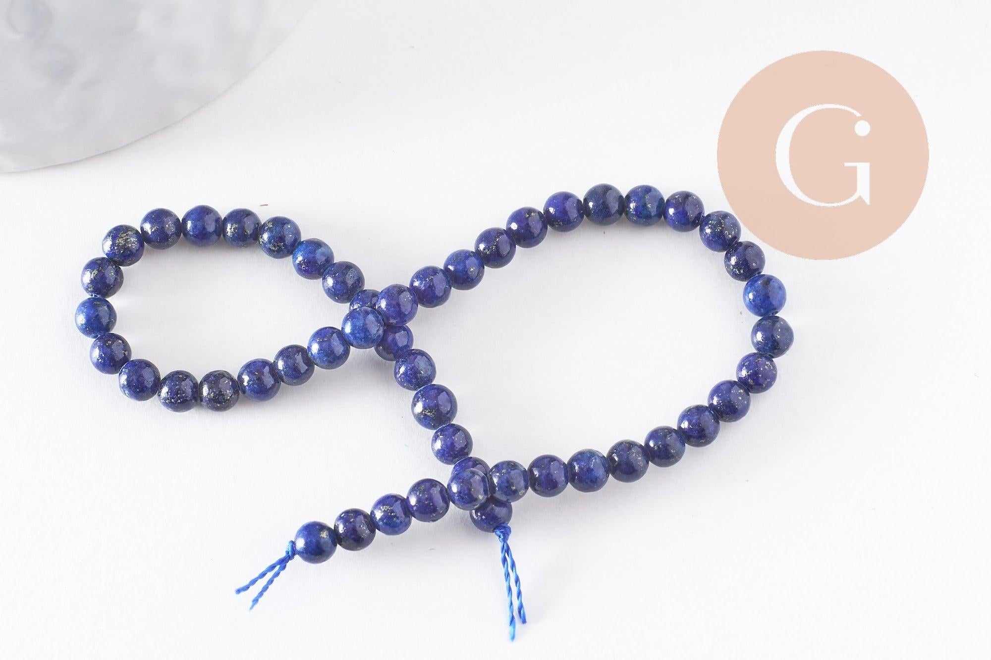 Perle ronde lapis lazuli naturel 4mm, x1 fil de 19,3 cm (G0020)