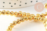 Perle ronde lave naturelle dorée 4mm, x1 fil de 39cm (G1543)