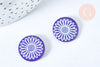 Perle ronde motif fleur marguerite bleue nacre 19.5mm, création bijou nacre, x1 (G6981)