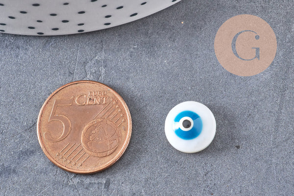 Perle ronde nacre blanche mauvais oeil 12mm, x10 (G4627)