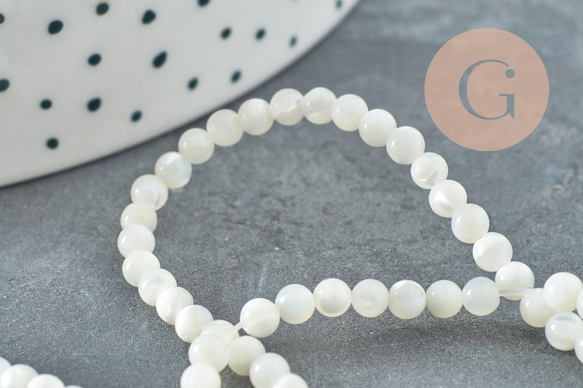 Perle ronde nacre blanche, perle ronde nacre,coquillage naturel,fil 40cm,3mm, x1 (G1725)