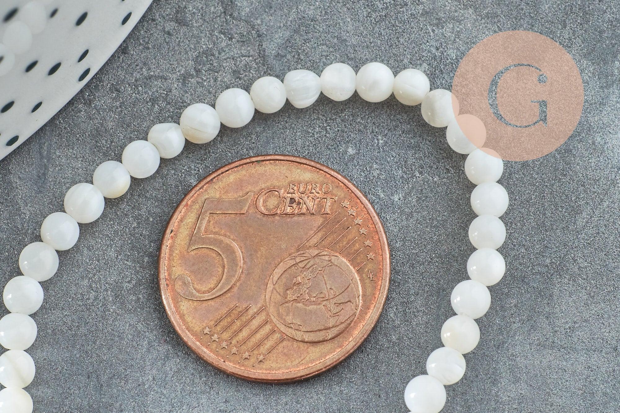 Perle ronde nacre coquillage blanc 3mm,perle en coquillage pour fabrication bijoux nacre, le fil de 40cm, x1 (G5581)