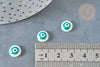 Perle ronde nacre naturelle blanche turquoise mauvais oeil 8.5-9mm, x10 (G1961)