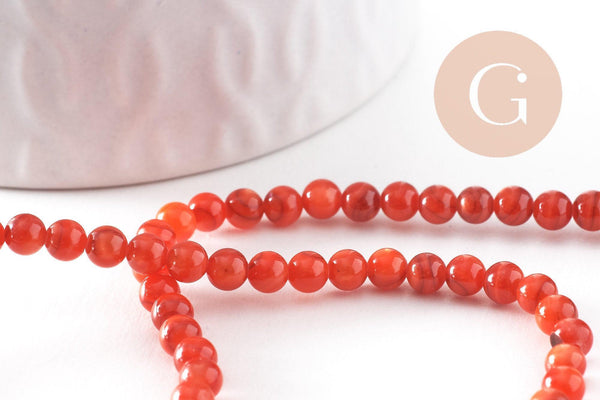 Perle ronde nacre naturelle teintée rouge 4mm, perles coquillage, x1 fil de 37.5cm (G9974)