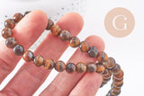 Perle ronde oeil de tigre naturel 8mm x1 fil de 39cm (G6218)