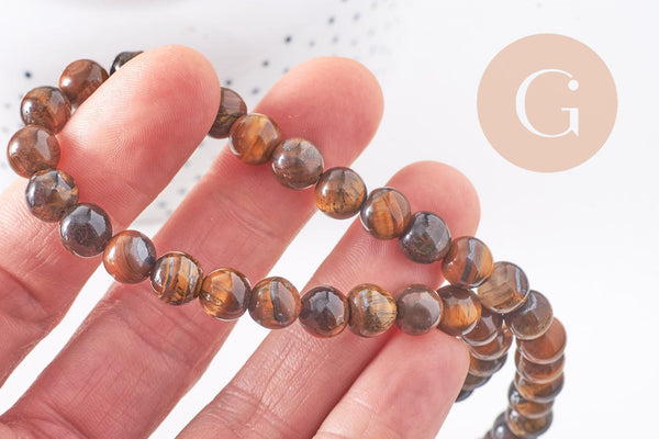 Perle ronde oeil de tigre naturel 8mm x1 fil de 39cm (G6218)