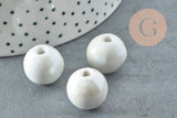 Perle ronde porcelaine émaillé gris clair 16mm,perle céramique, céramique blanche, x10 (G9447)