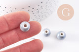 Perle ronde porcelaine gris clair,perle céramique, perle ronde, 1.2cm, x5 (G3199)