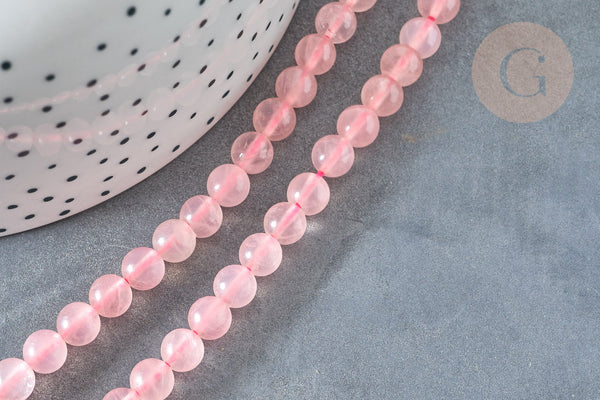 Perle ronde quartz rose naturel 6mm, pierre, fil de 38cm, x1 (G7289)