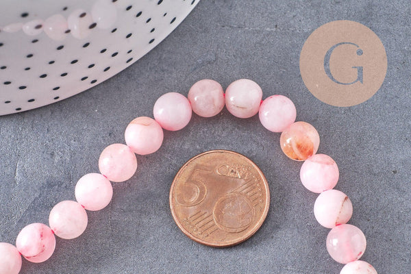 Perle ronde quartz rose naturel 8mm, x1 fil de 38cm (G6719)