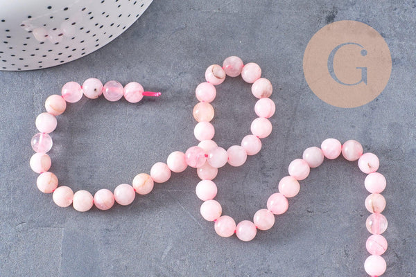 Perle ronde quartz rose naturel 8mm, x1 fil de 38cm (G6719)