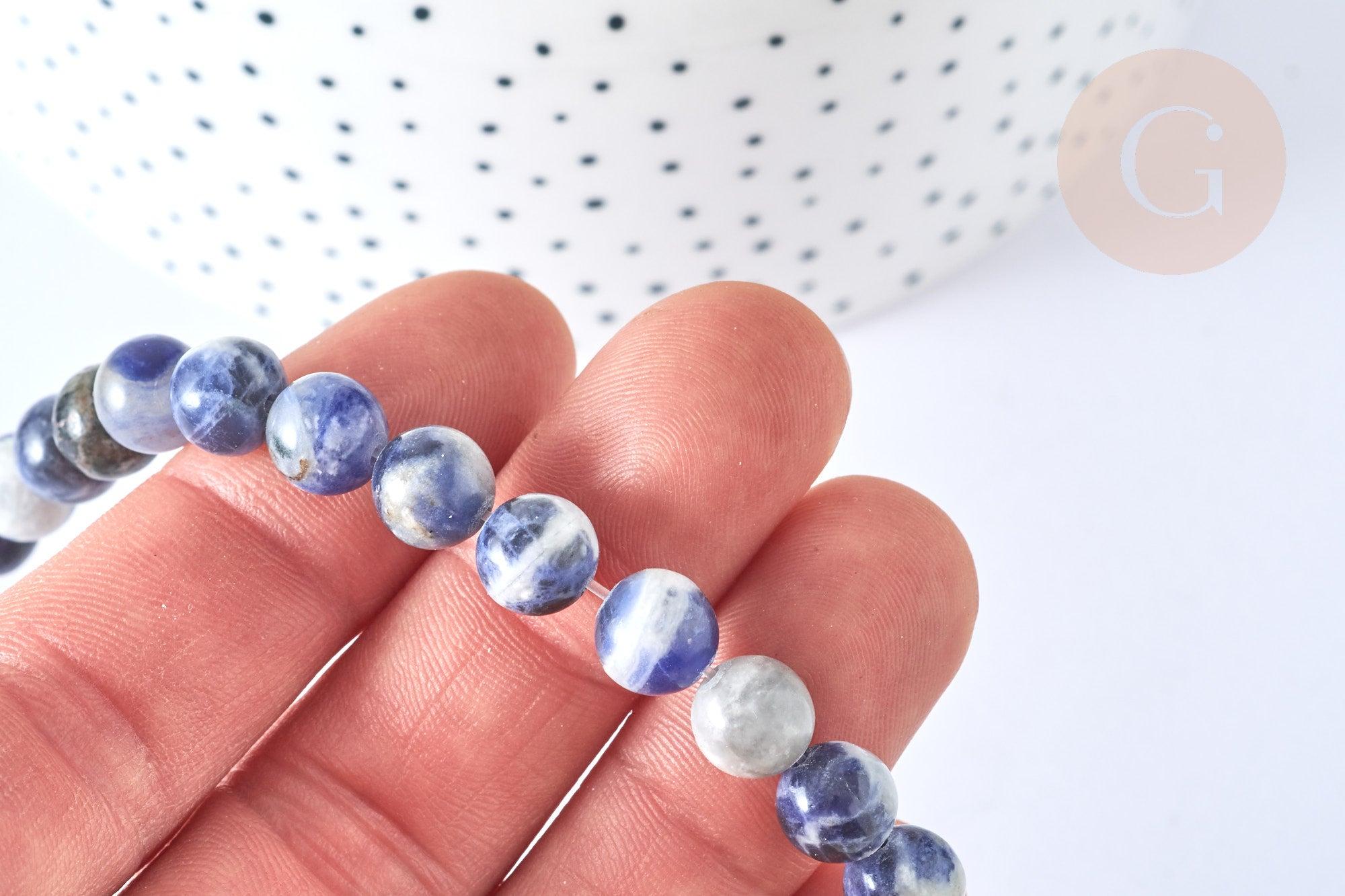 Perle ronde sodalite bleue naturelle 8-8.5mm, x1 fil de 38cm (G7072)