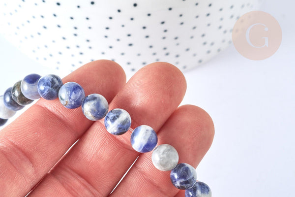 Perle ronde sodalite bleue naturelle 8-8.5mm, x1 fil de 38cm (G7072)