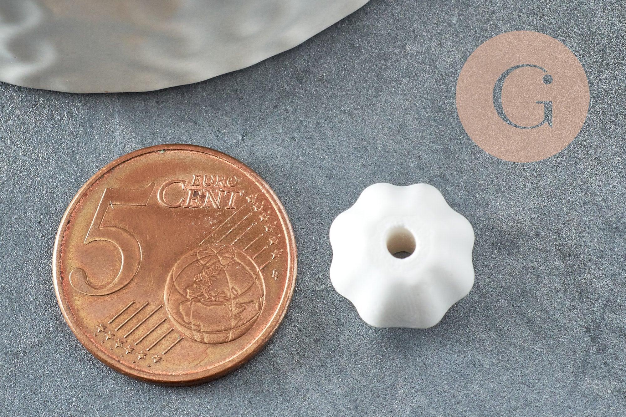 Perle porcelaine blanche 13mm, perle striées,perle céramique, céramique blanche, x10 (G7400)