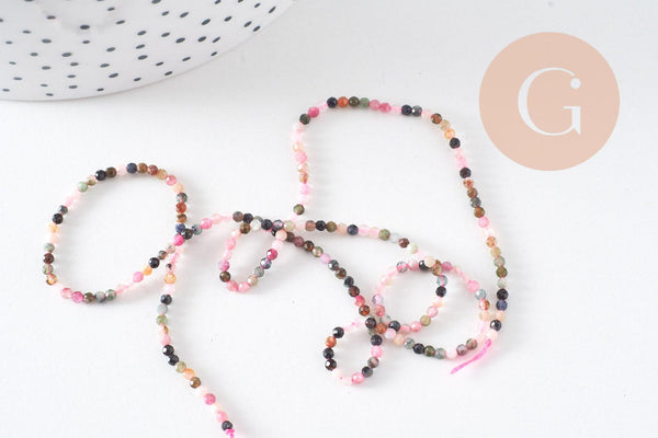 Perle ronde tourmaline naturelle 2mm,x1 fil de 38cm (G3106)