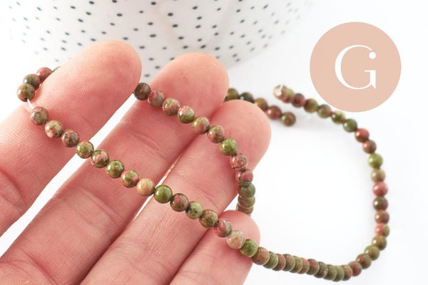 Perle ronde unakite naturelle 4mm, x1 fil de 37cm (G3807)