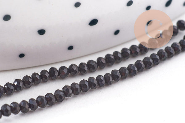 Perle ronde verre facettée irisée gris anthracite 2mm, fourniture création de bijoux DIY, le fil de 37cm, x1 (G7492)