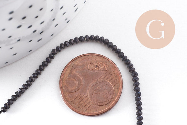 Perle ronde verre facettée irisée gris anthracite 2mm, fourniture création de bijoux DIY, le fil de 37cm, x1 (G7492)