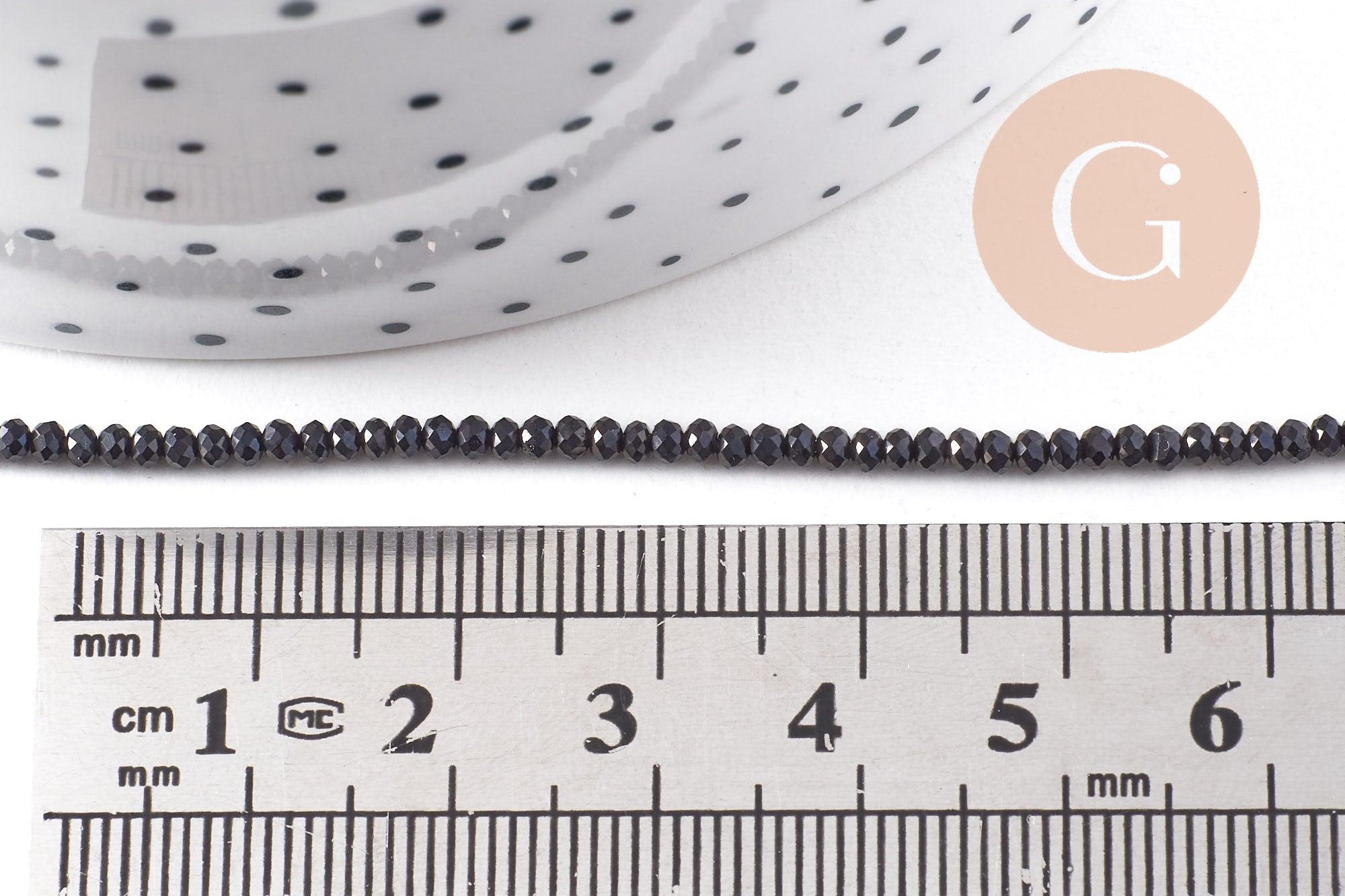Perle ronde verre facettée irisée gris anthracite 2mm, fourniture création de bijoux DIY, le fil de 37cm, x1 (G7492)