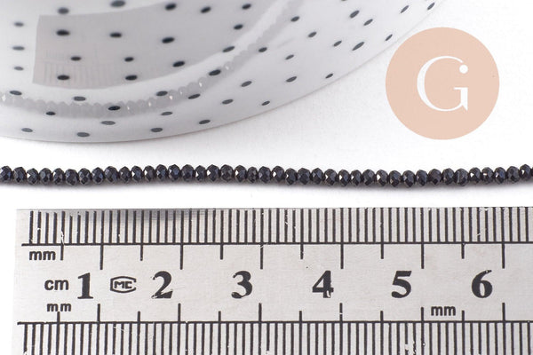 Perle ronde verre facettée irisée gris anthracite 2mm, fourniture création de bijoux DIY, le fil de 37cm, x1 (G7492)