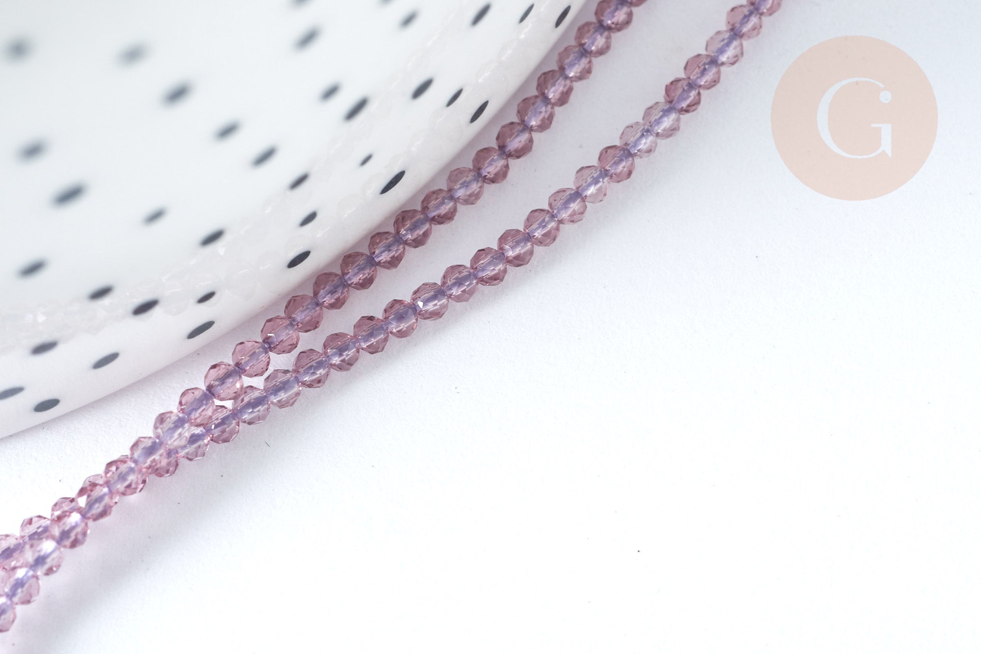 Perle ronde verre facettée irisée transparente violet clair 2mm, fourniture DIY, x1 de 37cm (G7333)