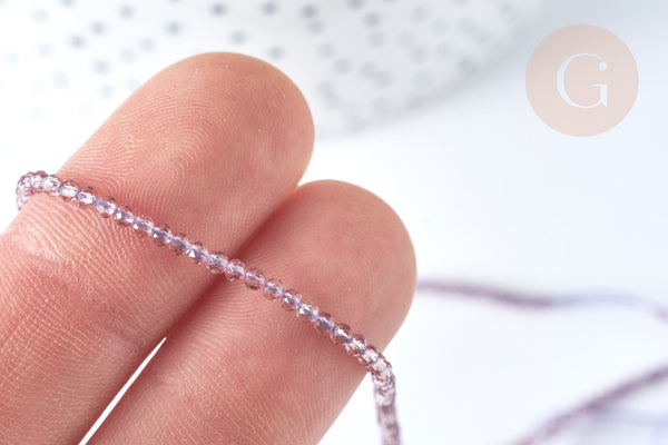 Perle ronde verre facettée irisée transparente violet clair 2mm, fourniture DIY, x1 de 37cm (G7333)