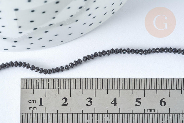 Perle ronde verre facettée noire 2mm, fourniture DIY, fil de 37cm, x1 (G7398)