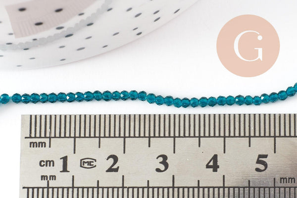 Perle ronde verre facettée transparente bleu ciel 2mm, fourniture création de bijoux DIY,fil de 37 cm, x1 (G7447)